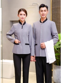 保潔服女式三粒扣男式一?？?灰色